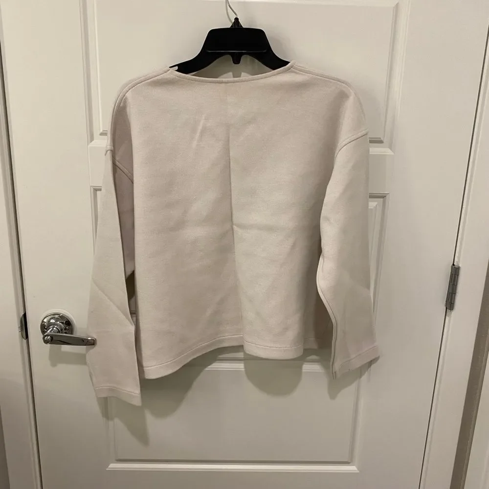 Uniqlo Cream Heavyweight Knit Drop Shoulder Crewneck Boxy Sweatshirt Medium